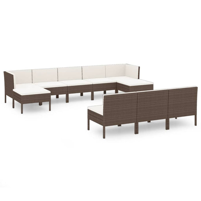 Set mobilier de grădină cu perne, 10 piese, maro, poliratan WALTI