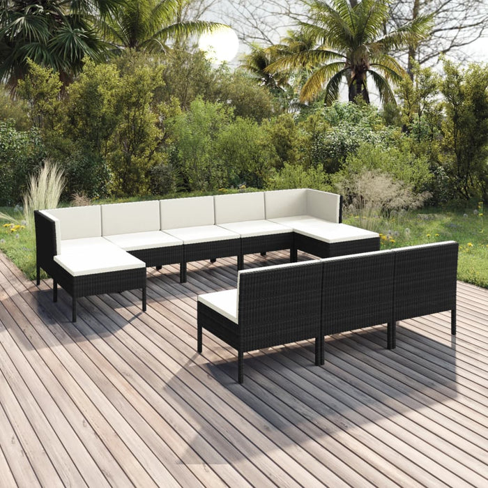 Set mobilier de grădină cu perne, 10 piese, negru, poliratan - WALTI WALTI