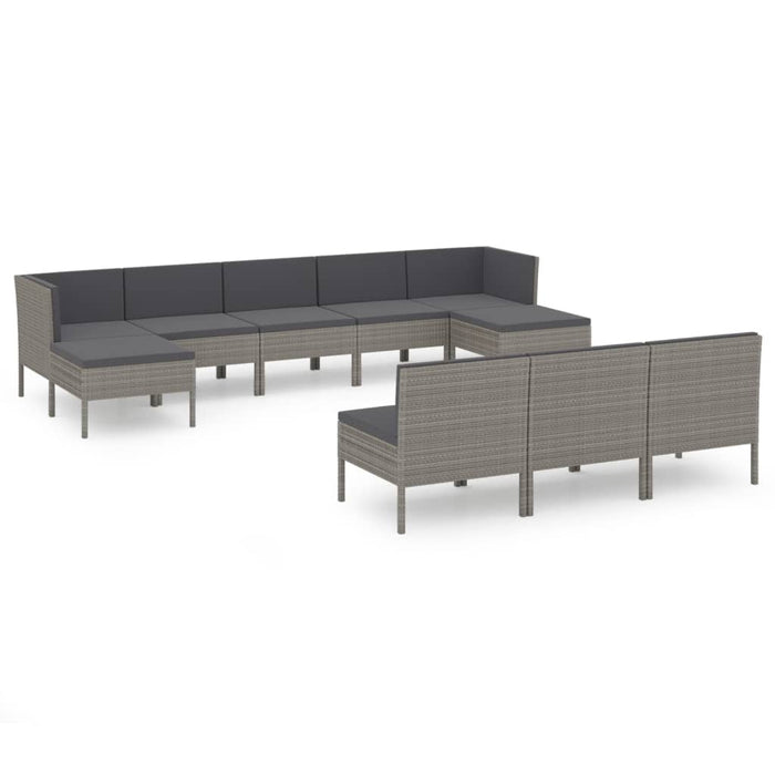 Set mobilier de grădină cu perne, 10 piese, gri, poliratan - WALTI WALTI