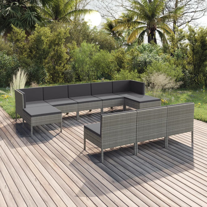 Set mobilier de grădină cu perne, 10 piese, gri, poliratan - WALTI WALTI