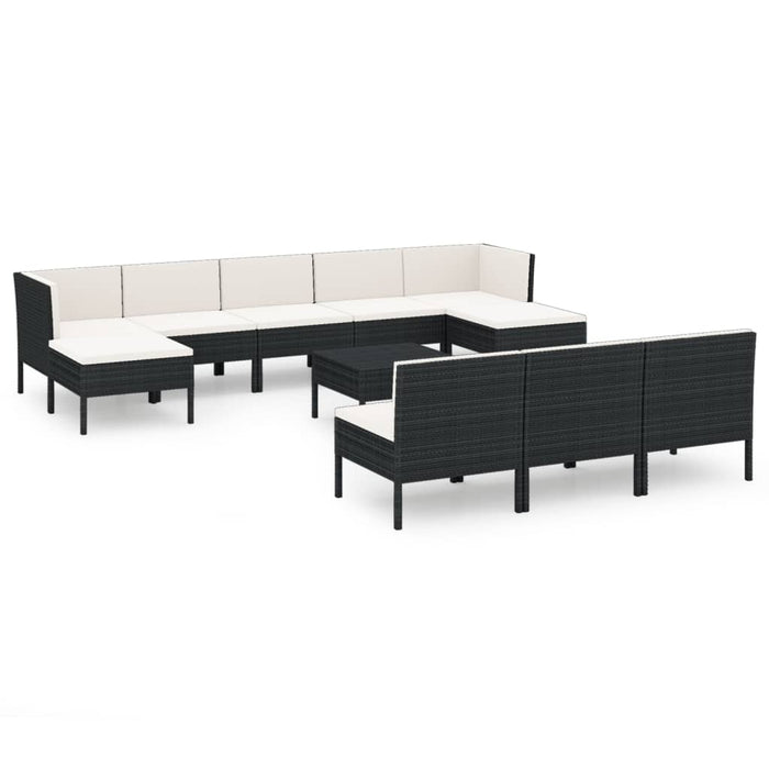 Set mobilier de grădină cu perne, 11 piese, negru, poliratan - WALTI WALTI