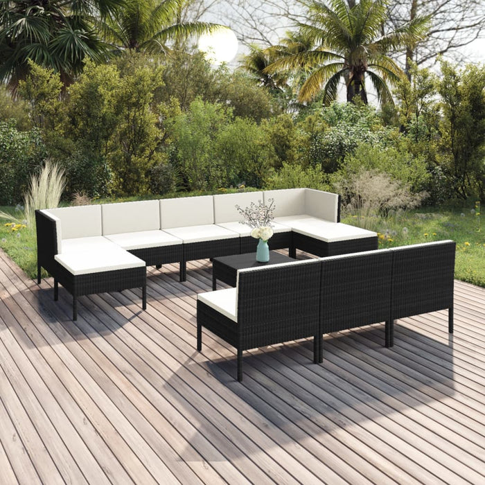 Set mobilier de grădină cu perne, 11 piese, negru, poliratan - WALTI WALTI
