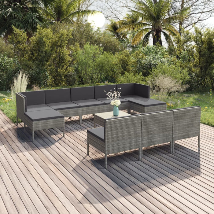 Set mobilier de grădină cu perne, 11 piese, gri, poliratan WALTI
