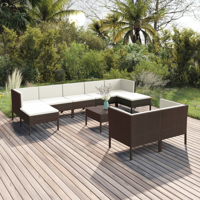 Set mobilier de grădină cu perne, 10 piese, maro, poliratan - WALTI WALTI