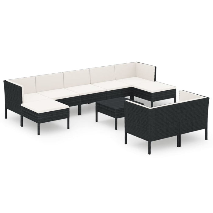 Set mobilier de grădină cu perne, 10 piese, negru, poliratan - WALTI WALTI