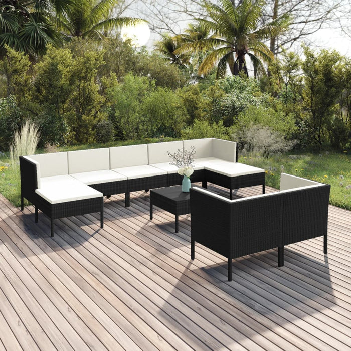 Set mobilier de grădină cu perne, 10 piese, negru, poliratan - WALTI WALTI