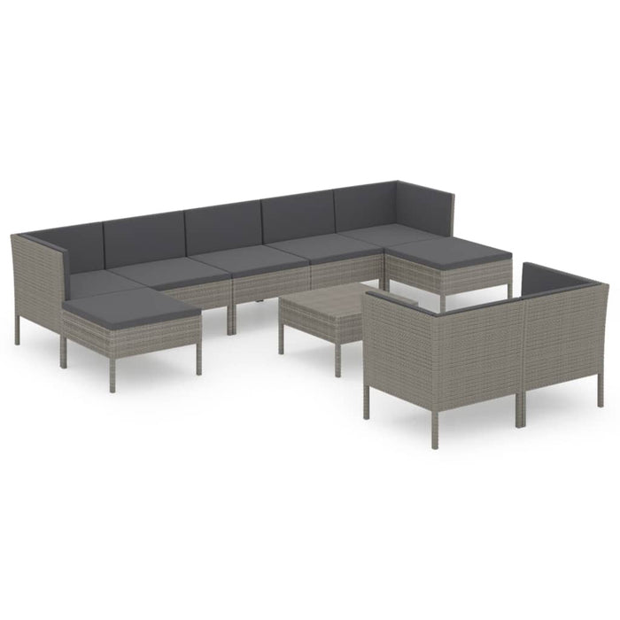 Set mobilier de grădină cu perne, 10 piese, gri, poliratan - WALTI WALTI