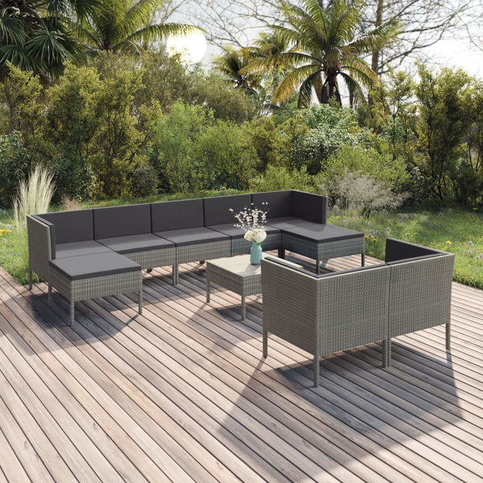 Set mobilier de grădină cu perne, 10 piese, gri, poliratan - WALTI WALTI