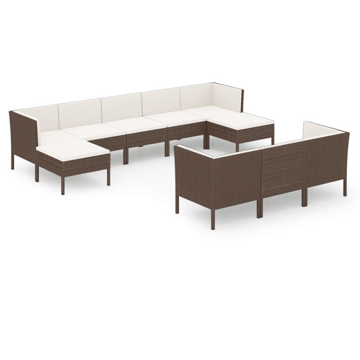 Set mobilier de grădină cu perne, 10 piese, maro, poliratan WALTI