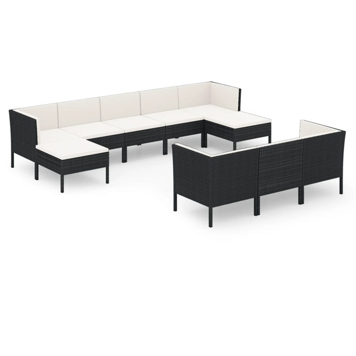 Set mobilier de grădină cu perne, 10 piese, negru, poliratan WALTI