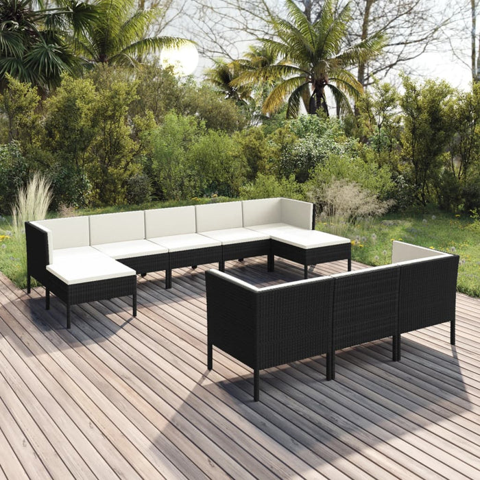 Set mobilier de grădină cu perne, 10 piese, negru, poliratan WALTI
