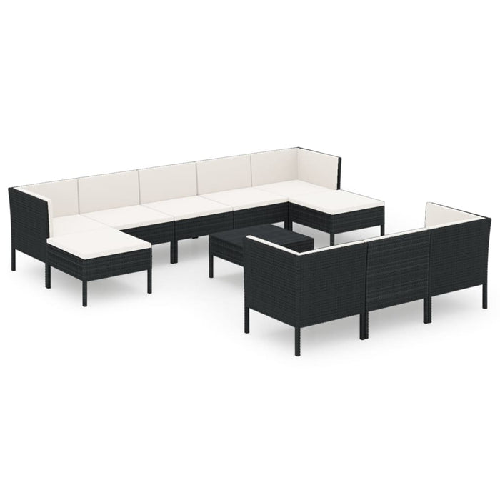 Set mobilier de grădină cu perne, 11 piese, negru, poliratan - WALTI WALTI