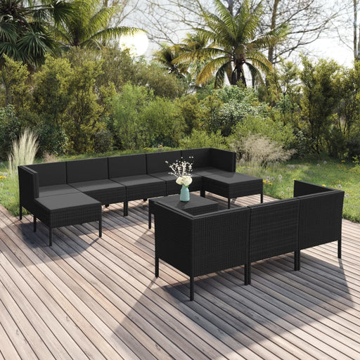 Set mobilier de grădină cu perne, 11 piese, negru, poliratan - WALTI WALTI