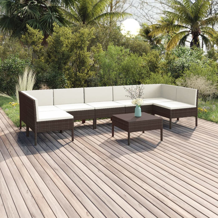Set mobilier de grădină cu perne, 8 piese, maro, poliratan WALTI