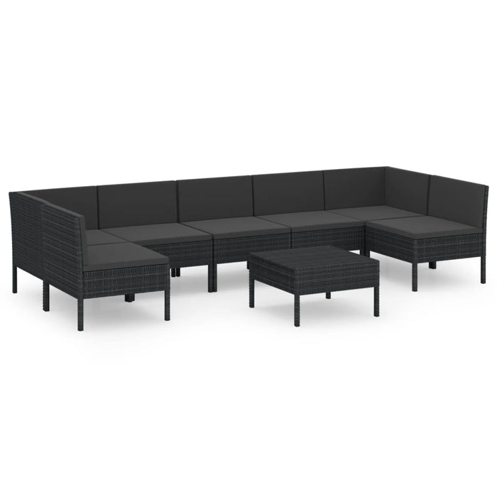 Set mobilier de grădină cu perne, 8 piese, negru, poliratan WALTI