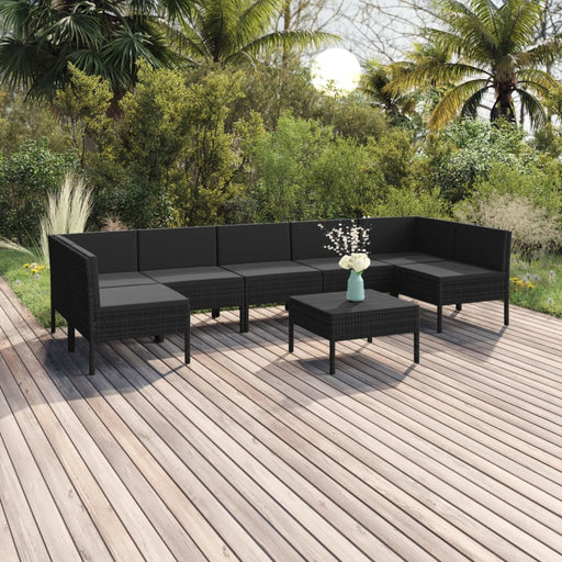 Set mobilier de grădină cu perne, 8 piese, negru, poliratan - WALTI WALTI
