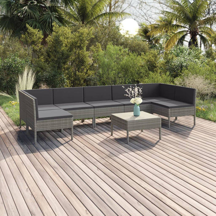 Set mobilier de grădină cu perne, 8 piese, gri, poliratan WALTI