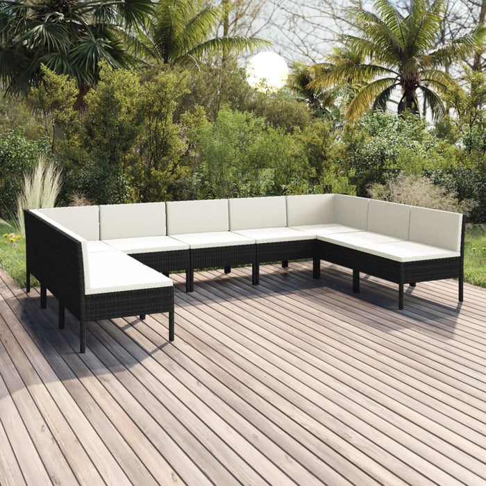Set mobilier de grădină cu perne, 9 piese, negru, poliratan - WALTI WALTI