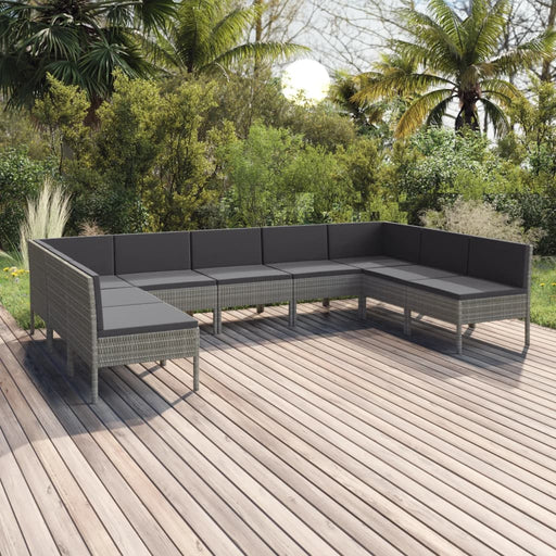 Set mobilier de grădină cu perne, 9 piese, gri, poliratan - WALTI WALTI
