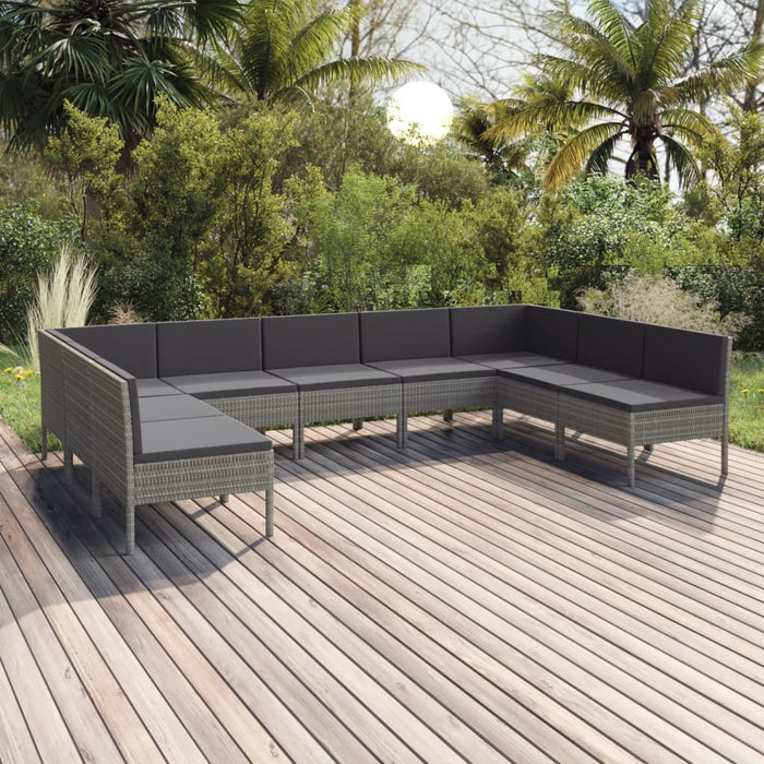 Set mobilier de grădină cu perne, 9 piese, gri, poliratan WALTI