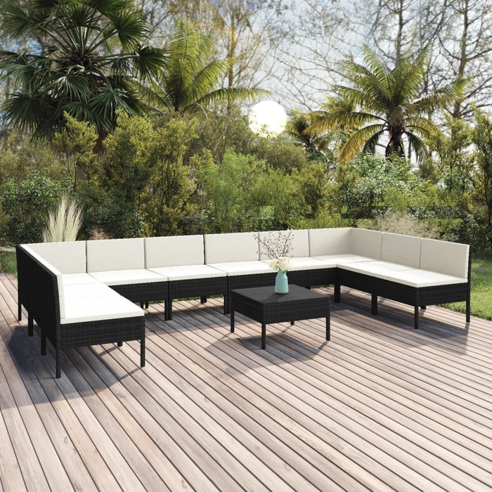 Set mobilier de grădină cu perne, 11 piese, negru, poliratan WALTI