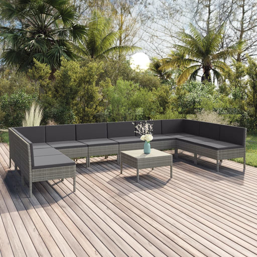 Set mobilier de grădină cu perne, 11 piese, gri, poliratan - WALTI WALTI