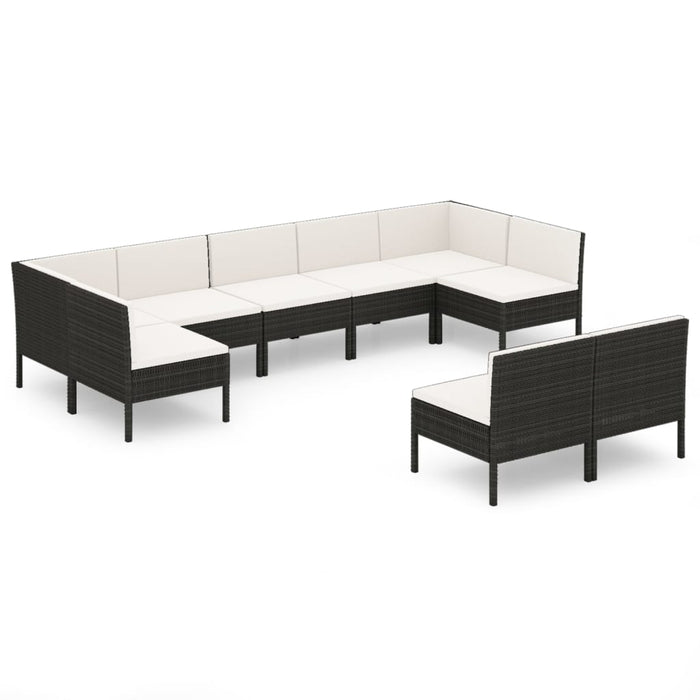 Set mobilier de grădină cu perne, 9 piese, negru, poliratan - WALTI WALTI