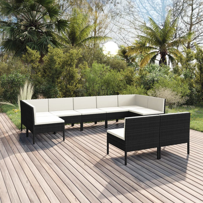 Set mobilier de grădină cu perne, 9 piese, negru, poliratan - WALTI WALTI