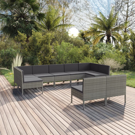 Set mobilier de grădină cu perne, 9 piese, gri, poliratan - WALTI WALTI