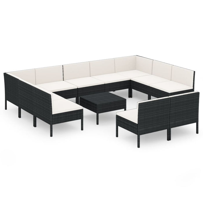 Set mobilier de grădină cu perne, 12 piese, negru, poliratan - WALTI WALTI