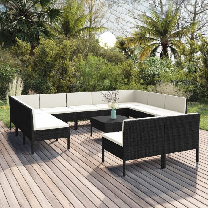 Set mobilier de grădină cu perne, 12 piese, negru, poliratan - WALTI WALTI