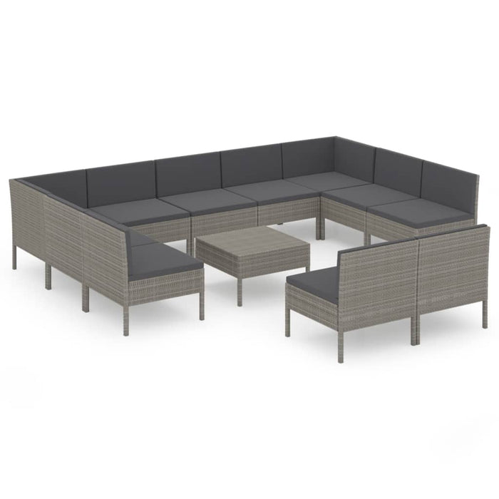 Set mobilier de grădină cu perne, 12 piese, gri, poliratan - WALTI WALTI