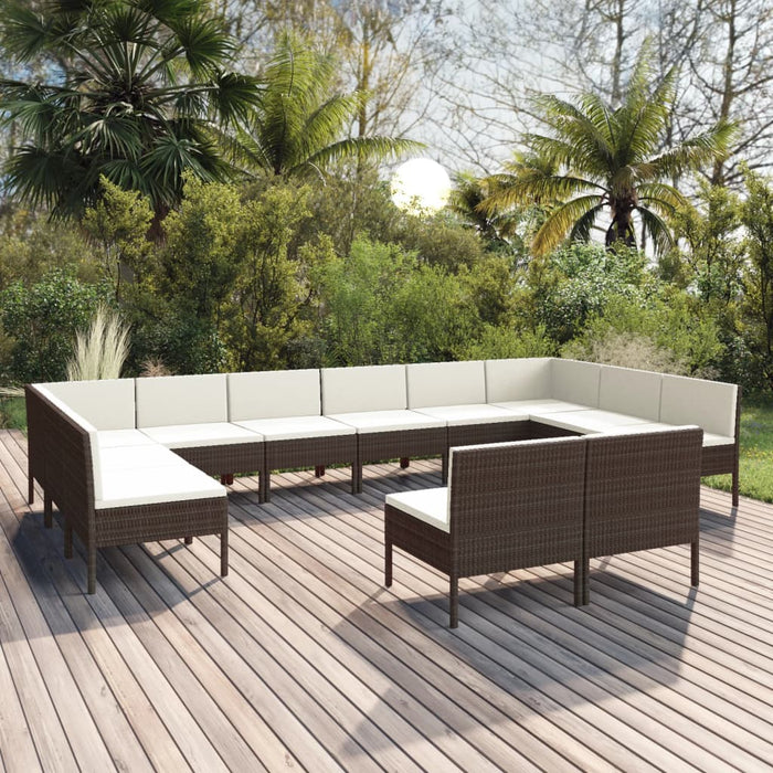Set mobilier de grădină cu perne, 12 piese, maro, poliratan - WALTI WALTI