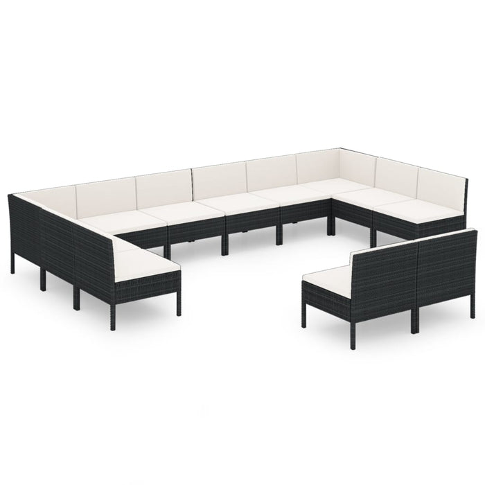 Set mobilier de grădină cu perne, 12 piese, negru, poliratan - WALTI WALTI