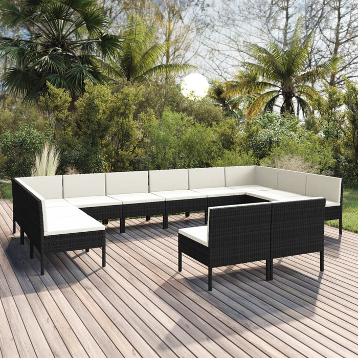 Set mobilier de grădină cu perne, 12 piese, negru, poliratan - WALTI WALTI