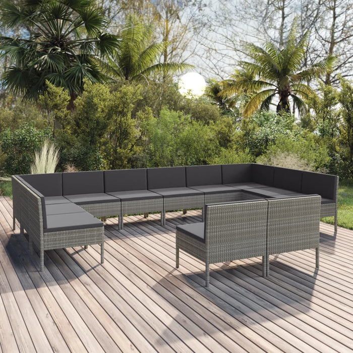 Set mobilier de grădină cu perne, 12 piese, gri, poliratan WALTI