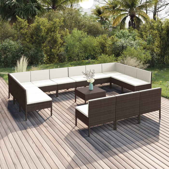 Set mobilier de grădină cu perne, 14 piese, maro, poliratan - WALTI WALTI