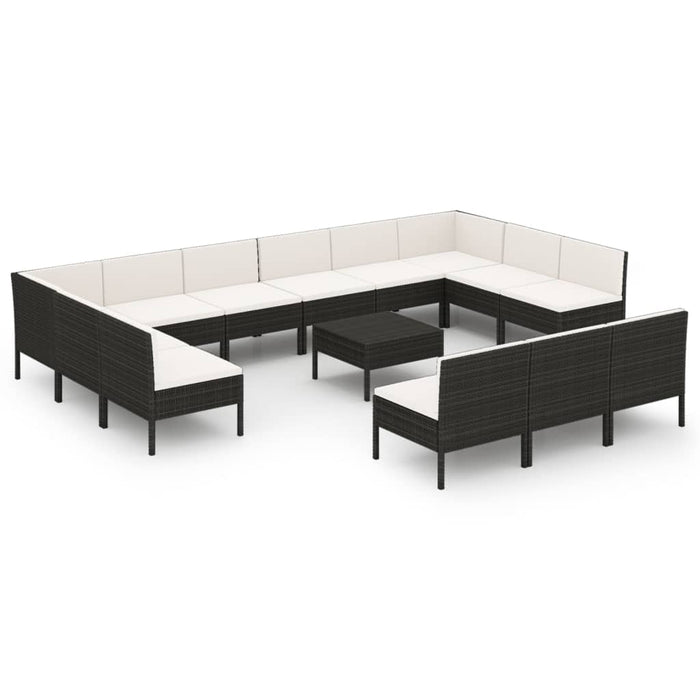 Set mobilier de grădină cu perne, 14 piese, negru, poliratan - WALTI WALTI