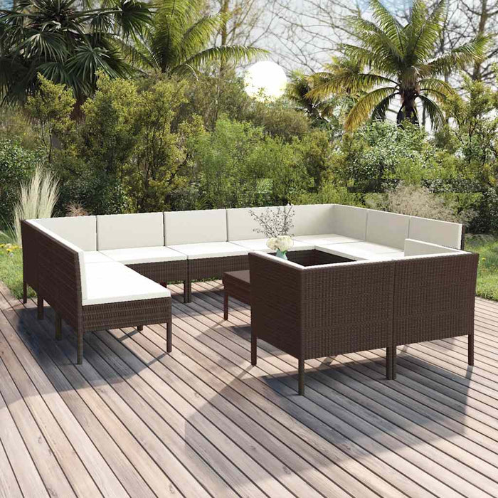 Set mobilier de grădină cu perne, 12 piese, maro, poliratan - WALTI WALTI