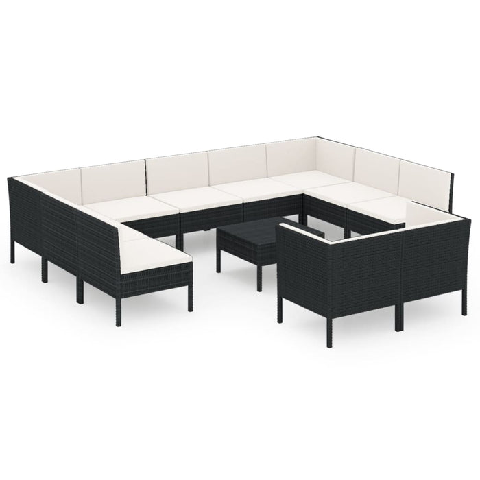 Set mobilier de grădină cu perne, 12 piese, negru, poliratan - WALTI WALTI