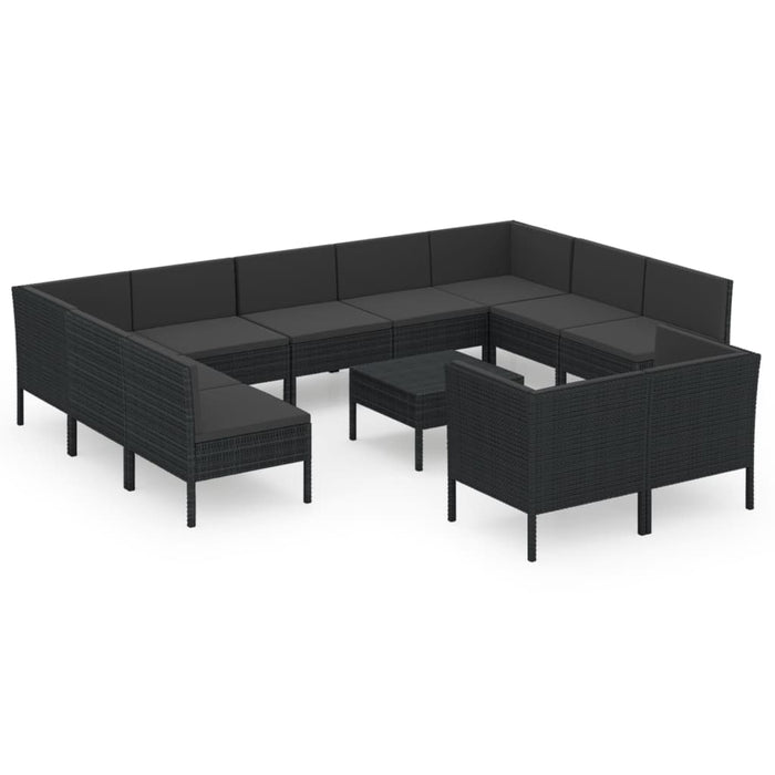 Set mobilier de grădină cu perne, 12 piese, negru, poliratan - WALTI WALTI