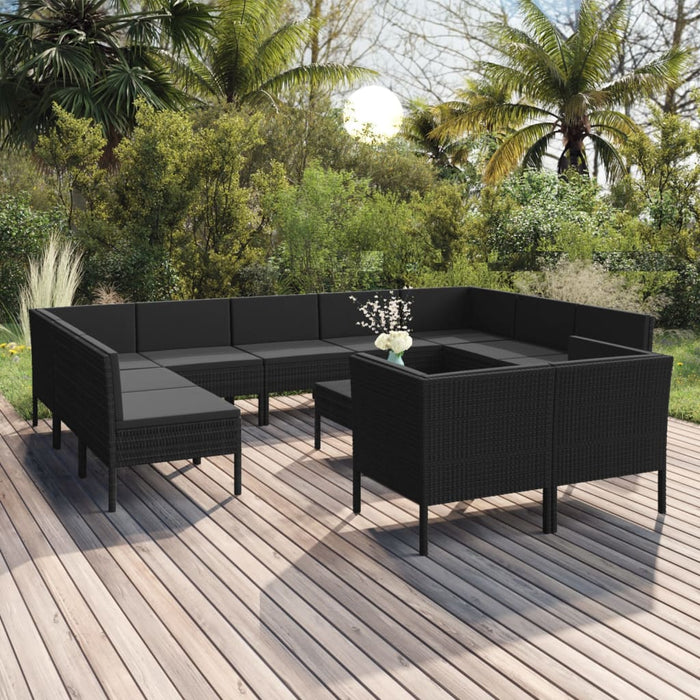 Set mobilier de grădină cu perne, 12 piese, negru, poliratan - WALTI WALTI