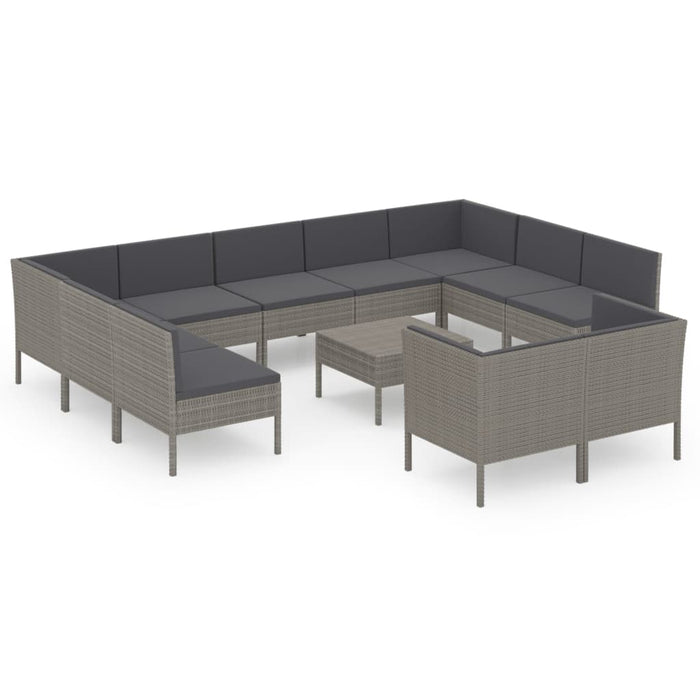 Set mobilier de grădină cu perne, 12 piese, gri, poliratan WALTI