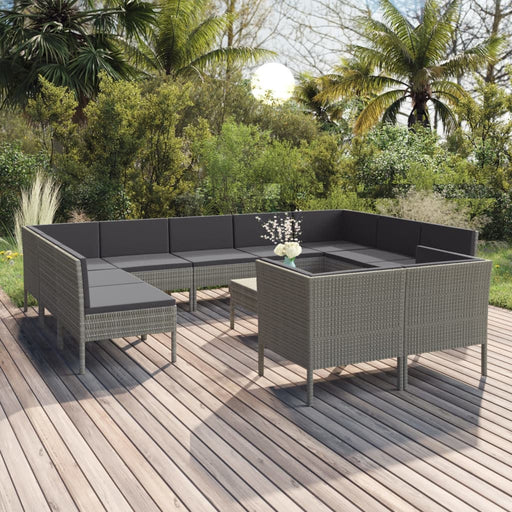 Set mobilier de grădină cu perne, 12 piese, gri, poliratan - WALTI WALTI