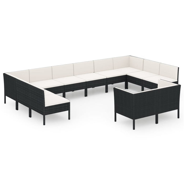 Set mobilier de grădină cu perne, 12 piese, negru, poliratan - WALTI WALTI