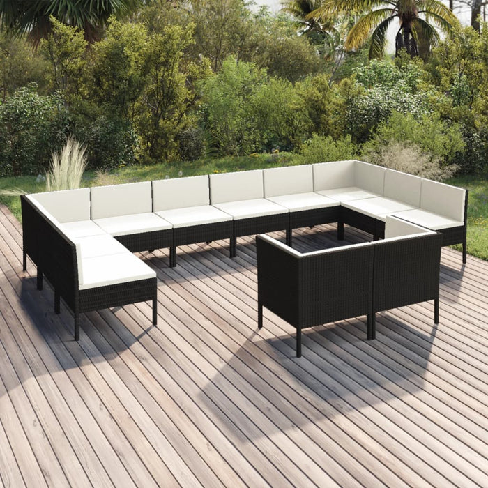 Set mobilier de grădină cu perne, 12 piese, negru, poliratan - WALTI WALTI