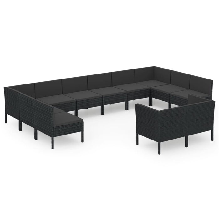 Set mobilier de grădină cu perne, 12 piese, negru, poliratan - WALTI WALTI