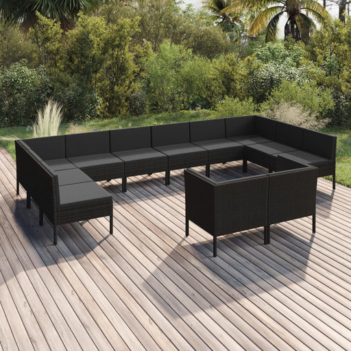 Set mobilier de grădină cu perne, 12 piese, negru, poliratan - WALTI WALTI