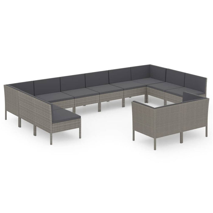 Set mobilier de grădină cu perne, 12 piese, gri, poliratan WALTI