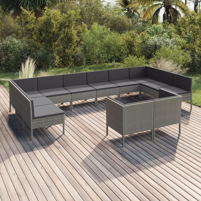 Set mobilier de grădină cu perne, 12 piese, gri, poliratan WALTI